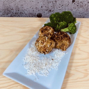 Commandez repas prêt à manger végétarien, boulettes de patates douces à la noix de coco