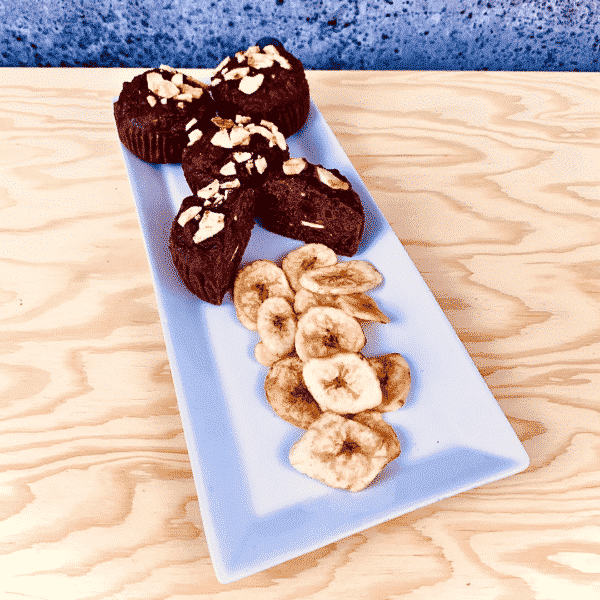 Commandez collation santé muffin pois chiche, banane, cacao, sans lactose, sans gluten